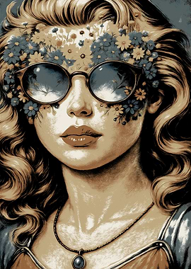 Woman with Flowers and Sunglasses Portrait