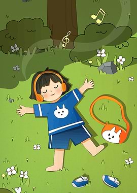 Girl listening music nature