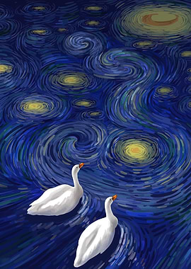 Swans Starry Night Style