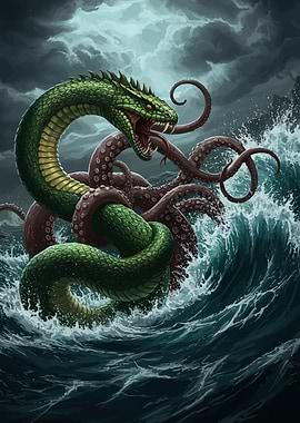 Sea Serpent Octopus Battle