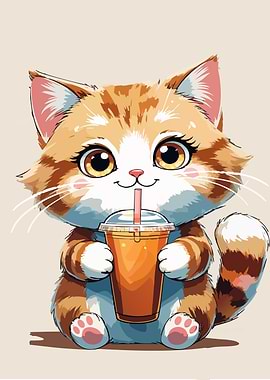 Cute Cat with Drink