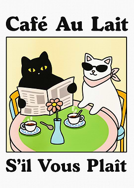 Café Au Lait Cats Illustration