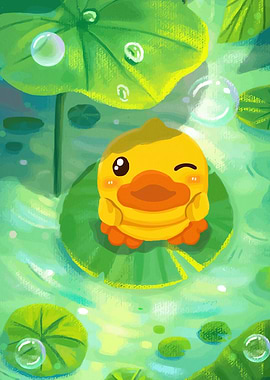 Cute Duckling Lily Pad