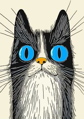Stylized Black and White Cat Portrait