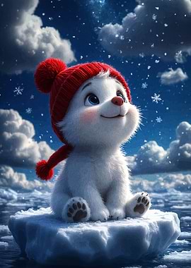 Cute Polar Bear Cub on Ice