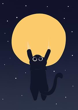 Black Cat Hanging on the Moon