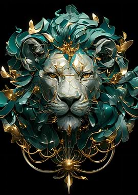 Emerald and Gold Lion Head