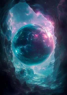 Neon Mystical Planet in Cave