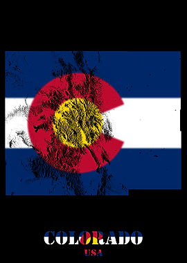 Colorado USA state Topographic Contour Relief Map blending terrain features into its emblematic colorful flag