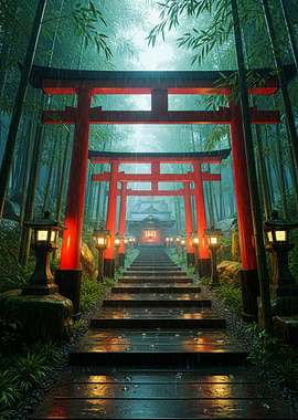 Japanese Temple in Bamboo Forest