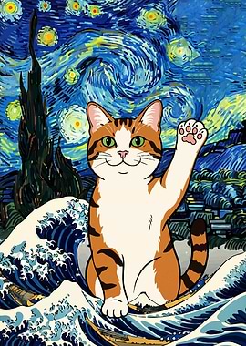 Cat Starry Night Style