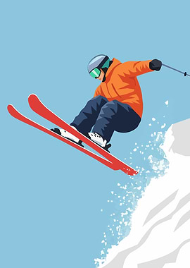 Skier Jumping Off Cliff