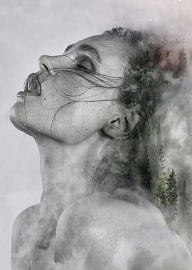 Woman and Forest Double Exposure Portrait