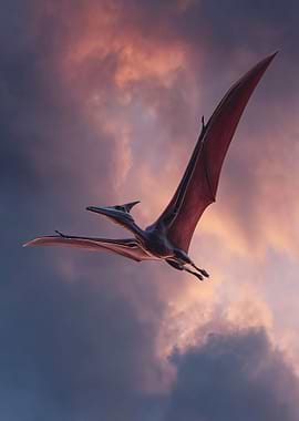 Pterosaur Flying in a Cloudy Sky