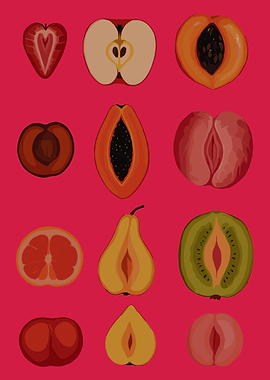 Fruit Halves on Pink Background
