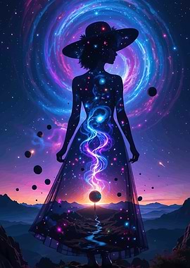 Cosmic Woman Silhouette Galaxy Dress