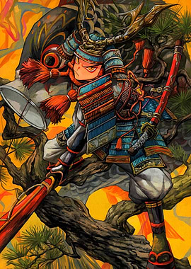 Samurai Warrior in Tree Digital Art