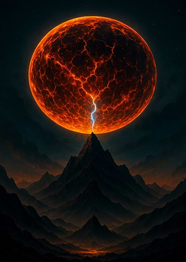 Fiery Planet Over Mountain Range