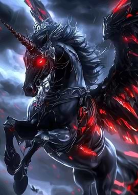 Dark Unicorn Wings Red Highlights
