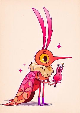 Cartoon Insect with Flower Illustration