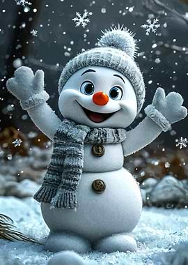 Cheerful Snowman in Winter Wonderland