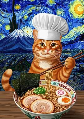 Cat Chef Ramen Starry Night