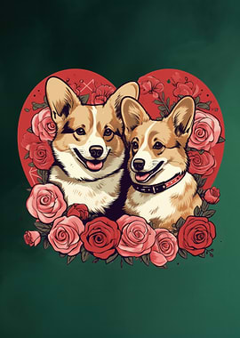 Corgi Love with Roses