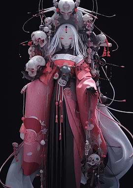 Ghostly Woman with Skulls