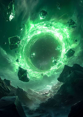 Space Emerald Portal with Floating Rocks