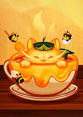Cat in Honey Tea Cup