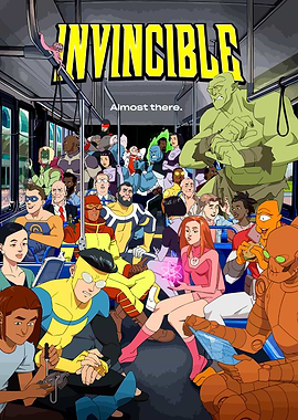 Invincible characters on a bus