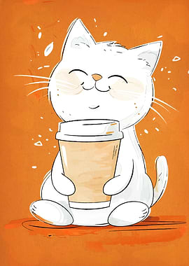 Cute Cat with Coffee Cup