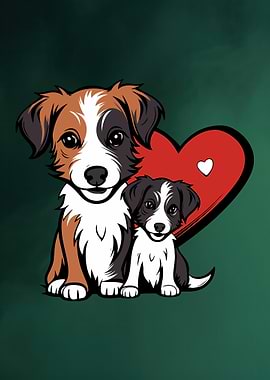 Two Cartoon Dogs with Heart