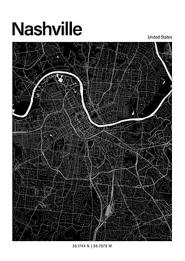 Nashville Black and White Map