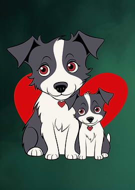 Cartoon Dogs with Hearts