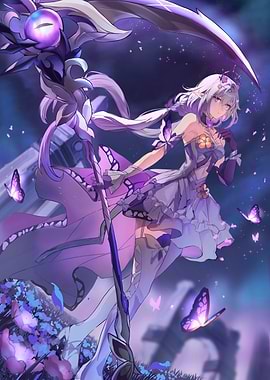 Girl with Scythe and Butterflies