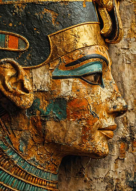 Ancient Egyptian Pharaoh Golden Carving Profile