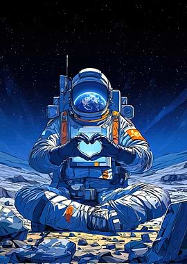 Astronaut Lotus Position Making Heart