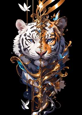 Ornate Tiger Portrait with Gold Accents
