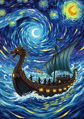 Dragon Ship Starry Night