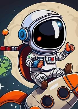 Cartoon Astronaut Rocket Space