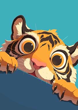 Cartoon Tiger Peeking Over Edge