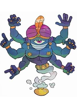 Cartoon Genie with Six Arms