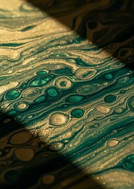 Abstract Green and Gold Fluid Art