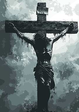 Crucifixion Art in Gray Tones