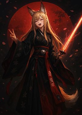 Anime Fox Girl with Glowing Sword