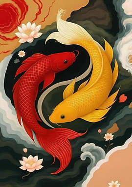 Red and Gold Koi Fish Yin Yang