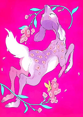 Floral Deer Illustration on Pink Background