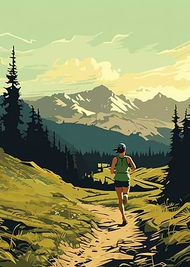 Woman Running in Mountain Landscape