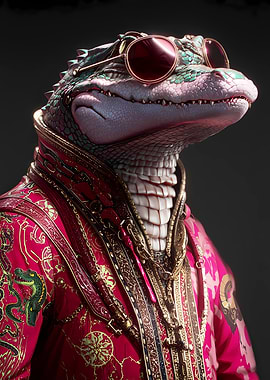 Stylish Crocodile in Red Jacket